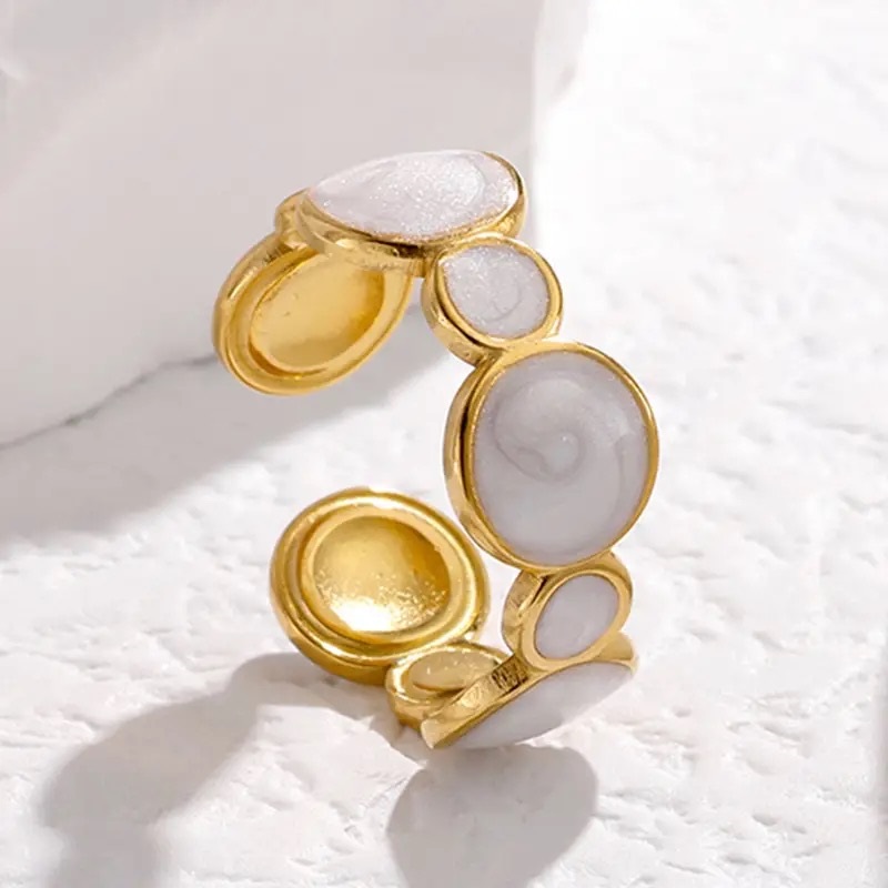 Stainless Steel Jewelry Rings Fo Women 18k Gold Plated Geometric Wide Band Open Adjustable